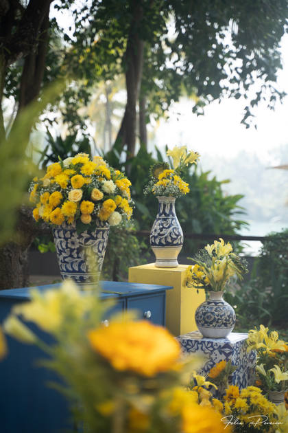 Floral detail and Photo-op — Haldi decor — Alila Diwa Goa
